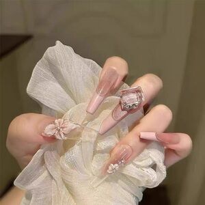 Handcrafted Long Press-On Nails | French Pink-Edged Design